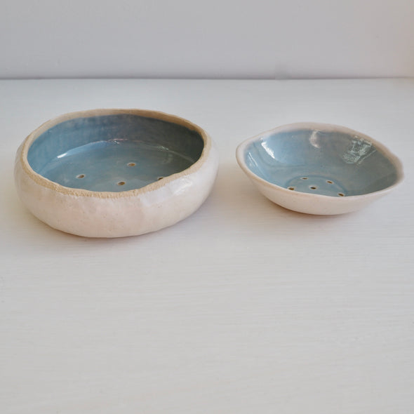 Handmade large powder blue ceramic soap dish
