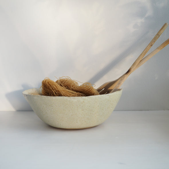 Handmade pottery oatmeal satin serving dish / fruit bowl
