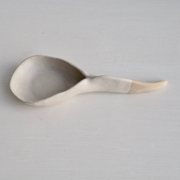 Handmade satin white pottery scoop [ #1 ]
