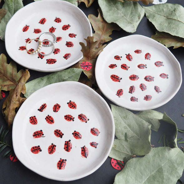 Handmade ladybird ceramic ring dish