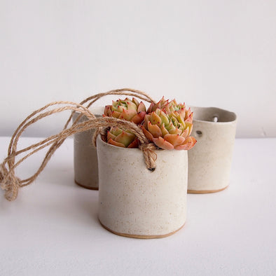 Handmade pottery hanging oatmeal planter