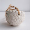 Handmade round white textural small hanging planter with gold inside