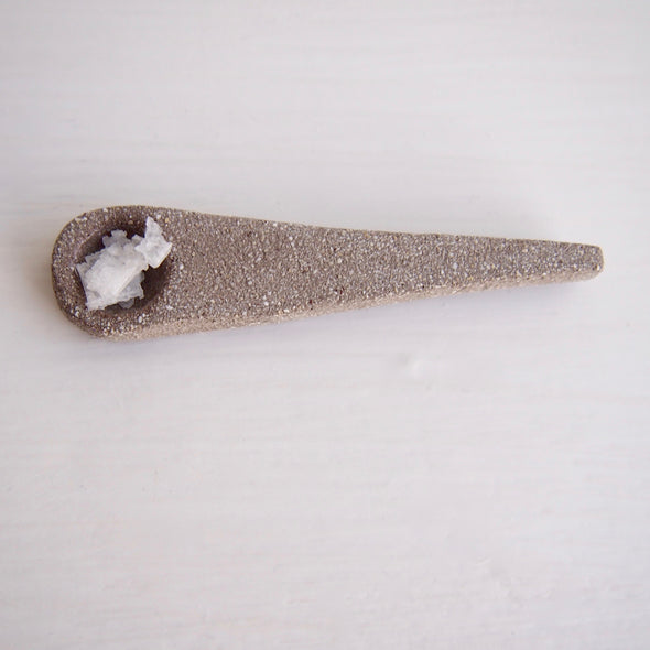 Handmade mini grey ceramic salt or spice spoon
