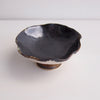 Handmade black/gold and satin white ceramic ring dish with a gold/black cylinder base