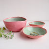 Handmade pastel pink and turquoise ice cream ring bowls