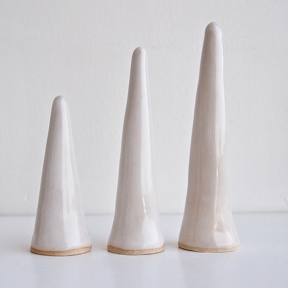 White gloss handmade ceramic ring cones