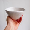 Handmade white satin speckled pottery cereal bowl