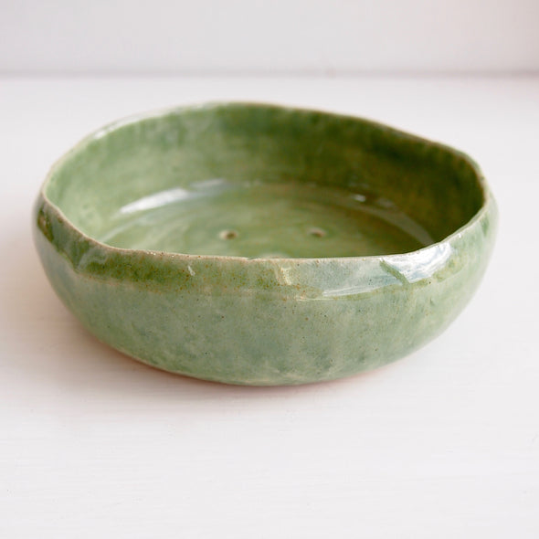 Handmade green celadon ceramic soap dish