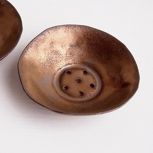 Mini gold pottery soap dish