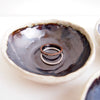 Handmade mini black gloss ceramic ring dish