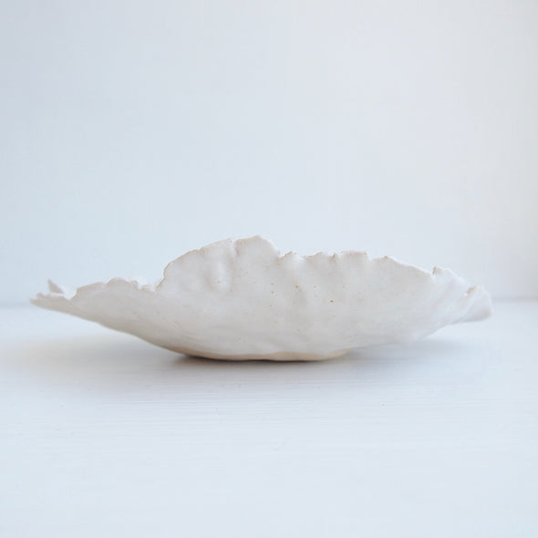 Handmade organic white ceramic shell ring dish