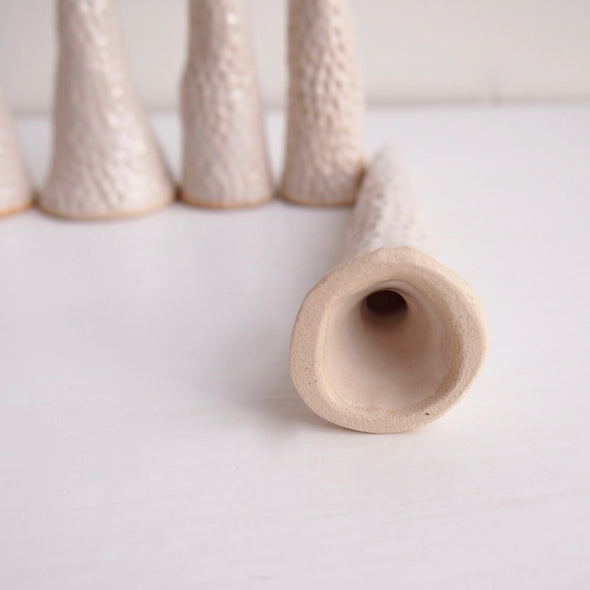 White Handmade circle texture slim ceramic ring/ earring cones