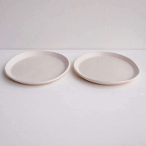 2 white pottery plates
