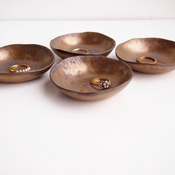Handmade mini black gold pottery ring dish