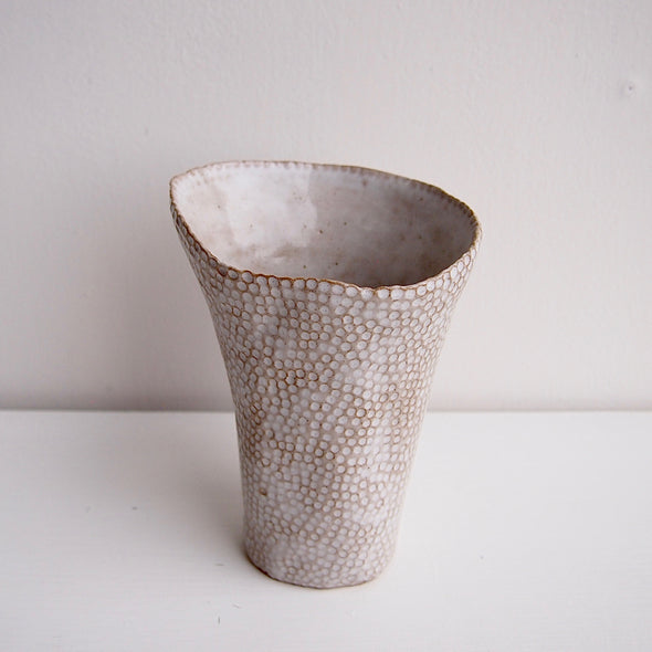 Handmade oatmeal ceramic fluted dot vase