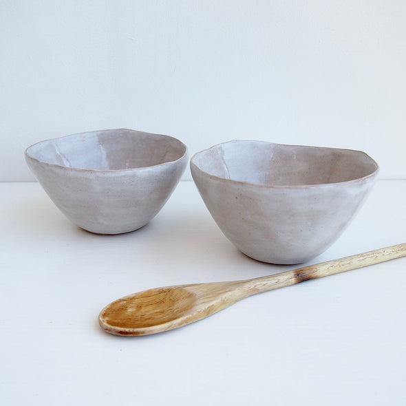 Two oatmeal gloss bowls