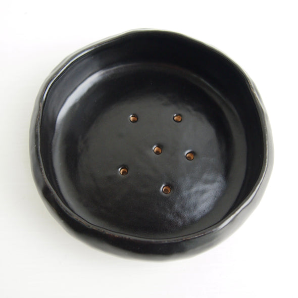 Handmade black satin ceramic soap dish