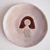 Brown bob  hair girl mini pottery face plate.