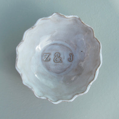 Personalised pottery initials wedding anniversary ring dish