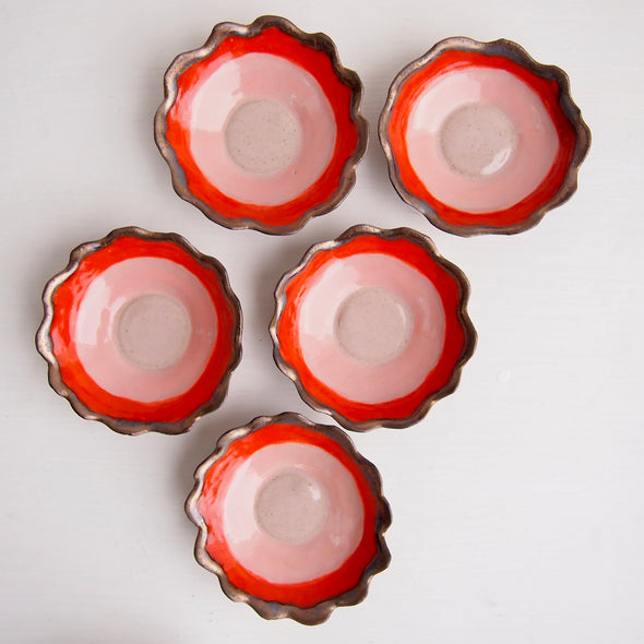 Handmade sunshine scalloped edge mini ceramic ring dish