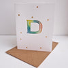 Hand painted watercolour letter card with gold leaf polka dots