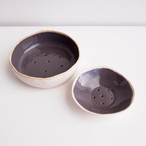 Handmade grey and white ceramic soap dish