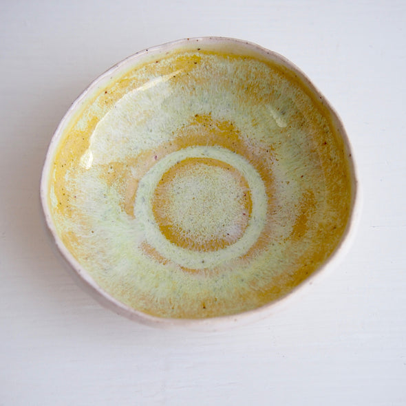 Handmade Ceramic textural  yellow  ring bowl.