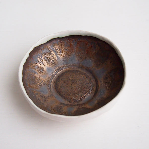 Handmade small gold/black ceramic ring dish
