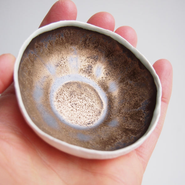 Handmade mini gold pottery ring dish