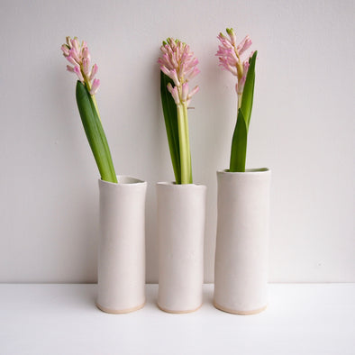 Handmade satin white ceramic cylinder vases