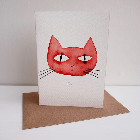 Hand painted personalised cat face greetings card