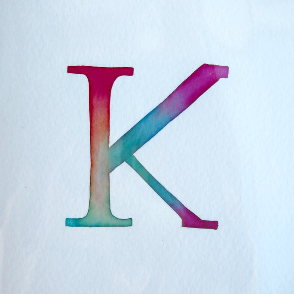 Personalised initial letter watercolour birthday card