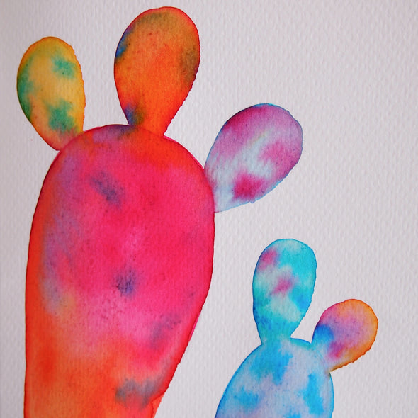Pink rainbow cactus watercolour card