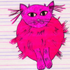Pink cat illustrated greetings / birthday card at Kabinshop .