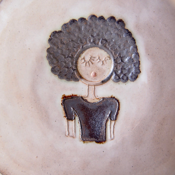 Afro hair girl mini pottery face plate.