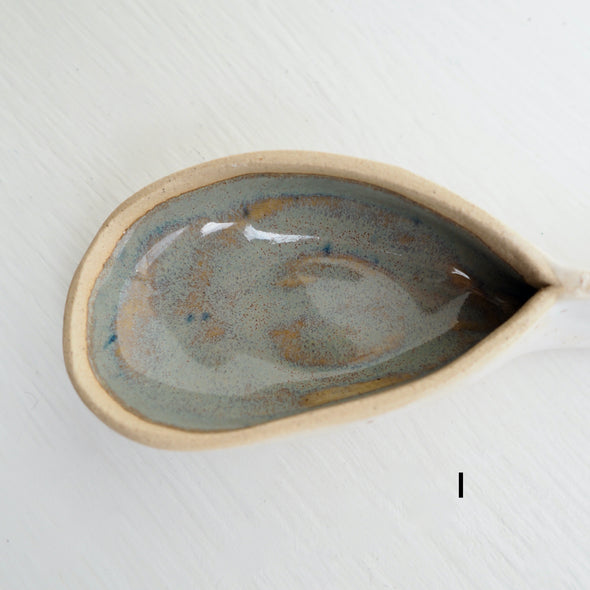Handmade blue/brown and white pottery coffee spoons