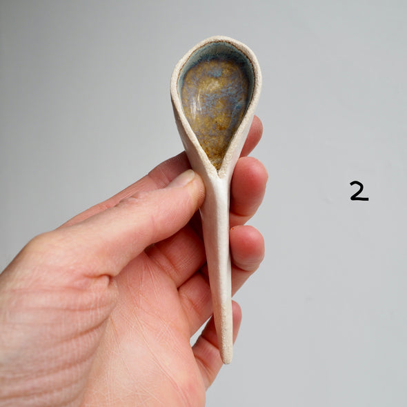 Handmade blue/brown and white pottery coffee spoons