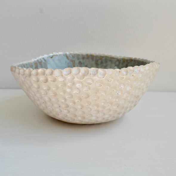 Handmade blue/ brown and white speckled ceramic fruit bowl