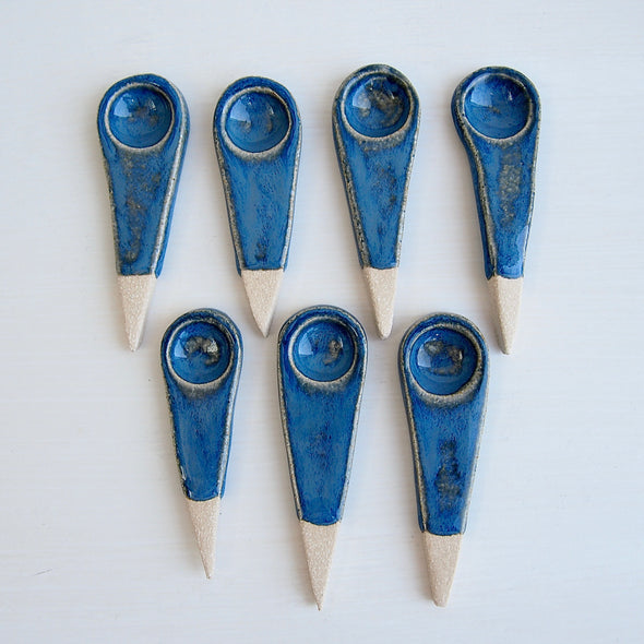 Handmade blue pottery salt  or spice spoon