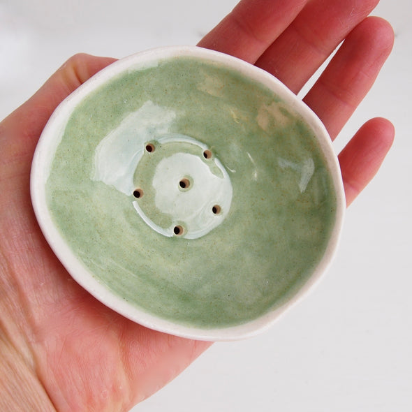 mini celadon green  pottery soap dish
