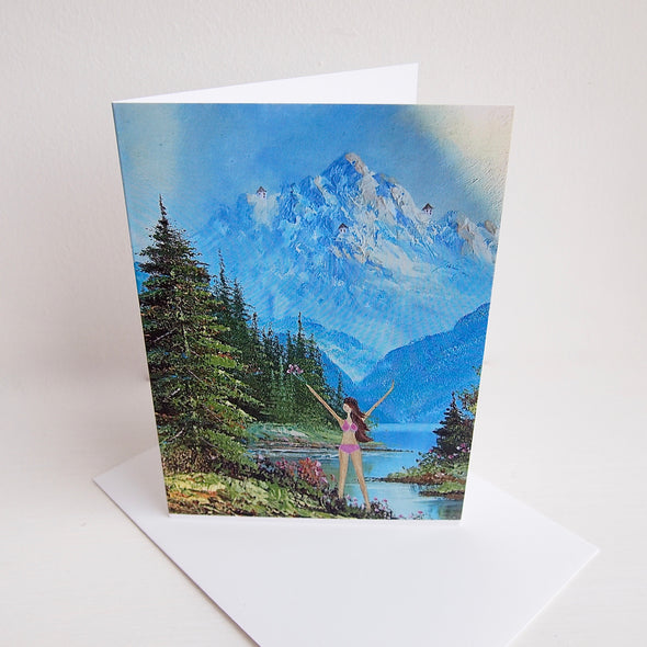 girl in the mountains greetings card with envelope.