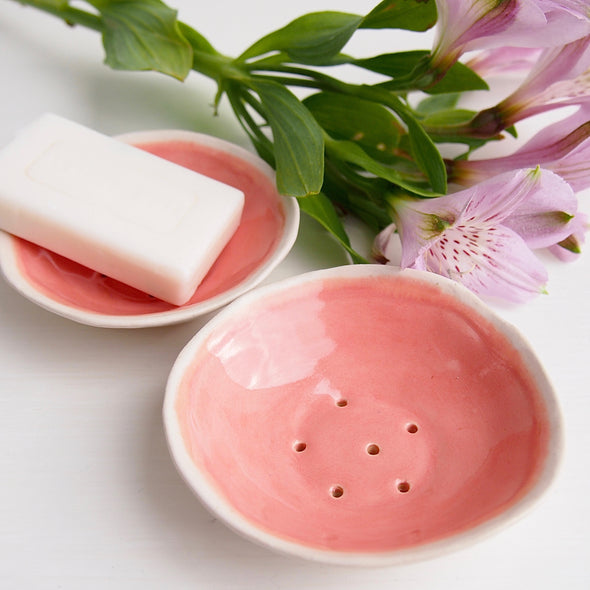 handmade mini pink pottery soap dish