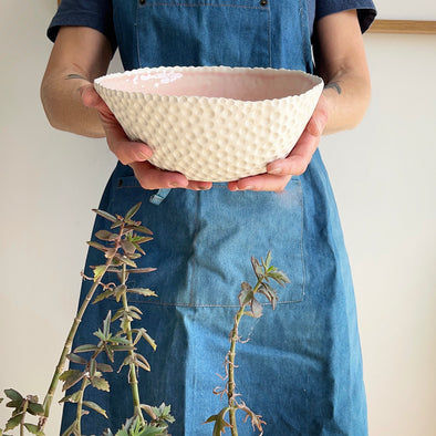 Handmade pastel pink circle texture  ceramic fruit bowl