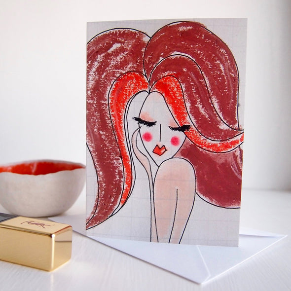 red hair girl birthday card