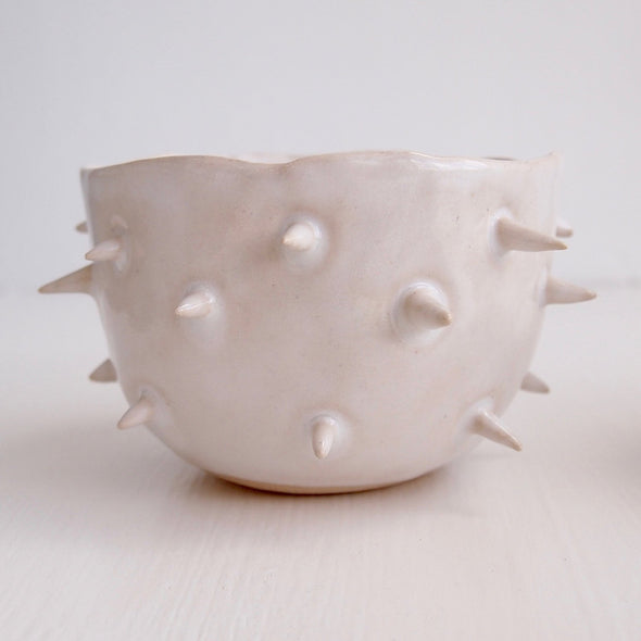 Handmade ceramic white spiky planter bowl