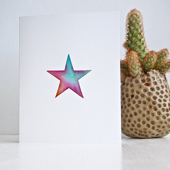 Handmade watercolour Star birthday card