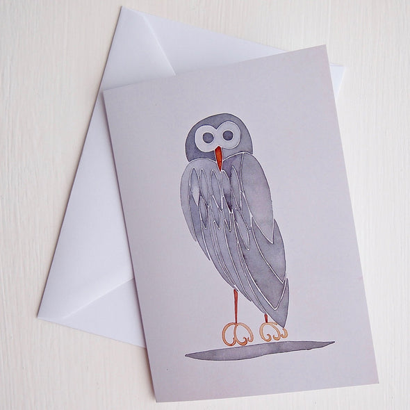 grey owl birthday card and envelope
