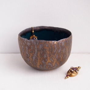 Teal and gold ceramic ring bowl