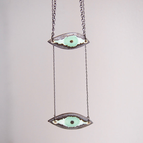 Handmade turquoise ceramic eye necklace
