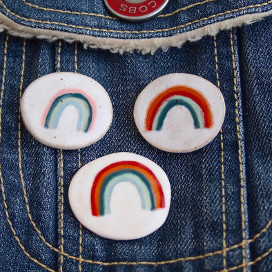 Handmade Rainbow ceramic pin brooch